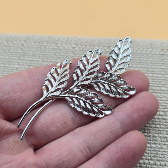 Sterling Silver Large Five Leaf Double Branch Pin Brooch B585 - Picture 3 of 7